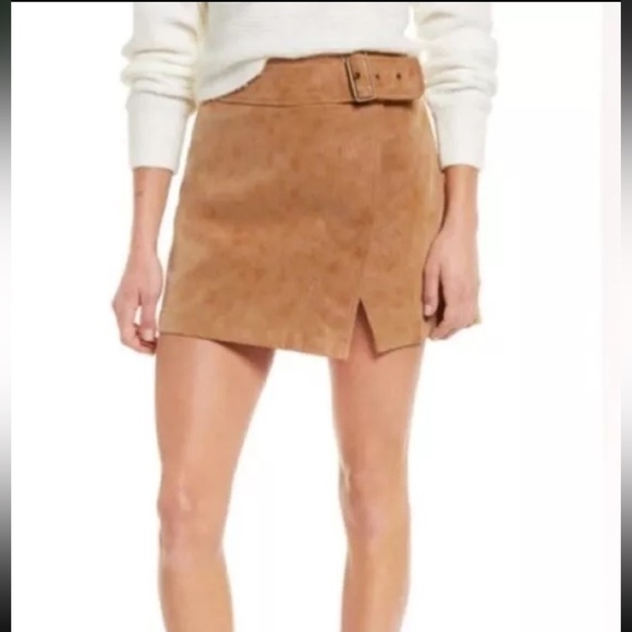 NWT Free People Skirt Camel Tan Faux Suede Ari Wrap Mini Buckle Vegan Boho 12 - Picture 8 of 12